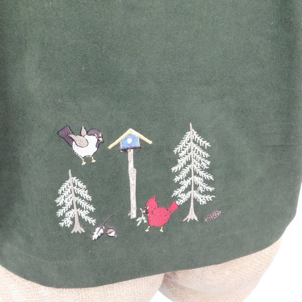 Christopher And Banks Women PXL Green Button Up Stretch Shirt Bird House Tree - Picture 7 of 10